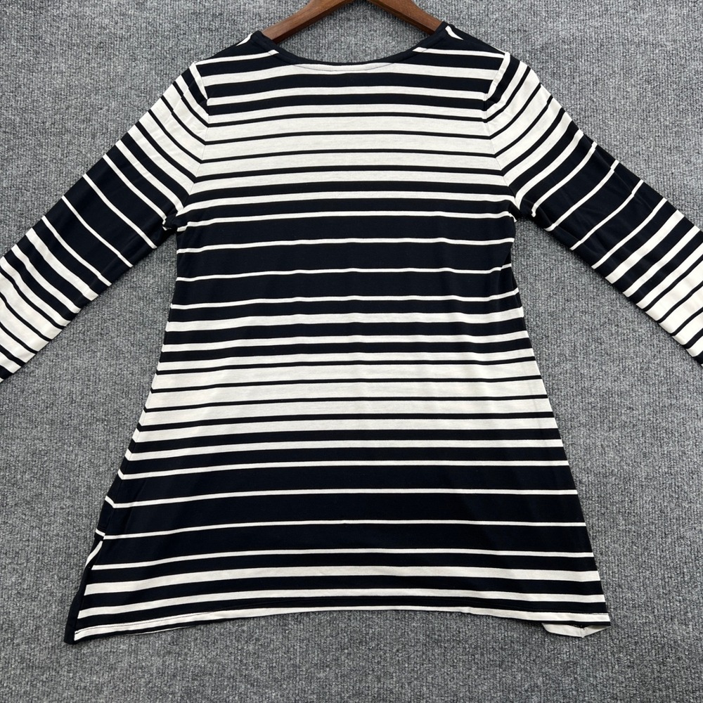 LOGO Lori Goldstein Striped‎ Tunic Women M Black White Casual Comfort Asymmetric - Picture 8 of 8